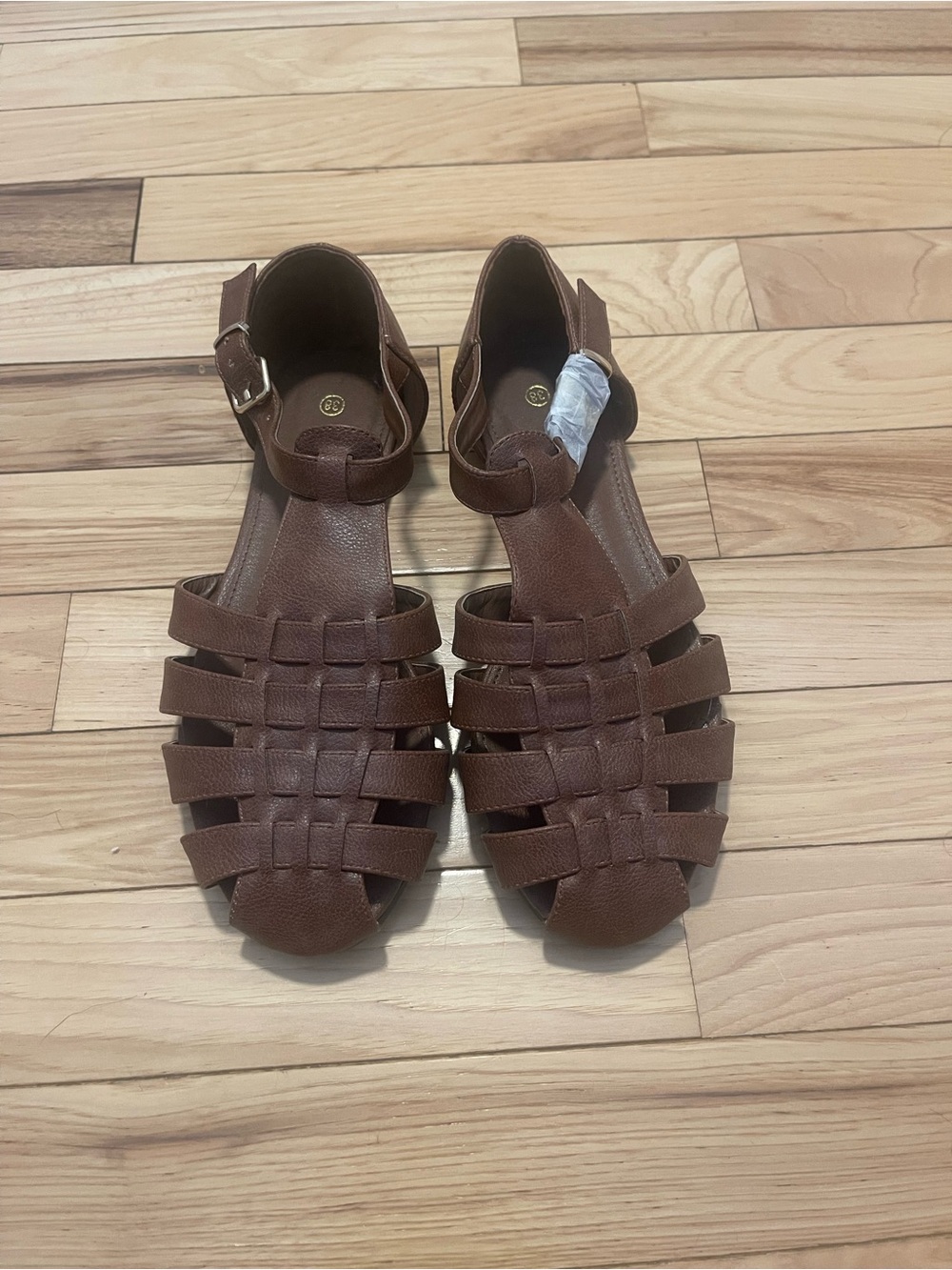 SHEIN | Women's Brown Woven Leather Sandals